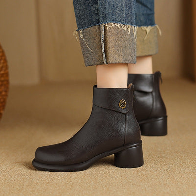 Autumn Vintage Elegant Sheepskin Leather Chunky Boots