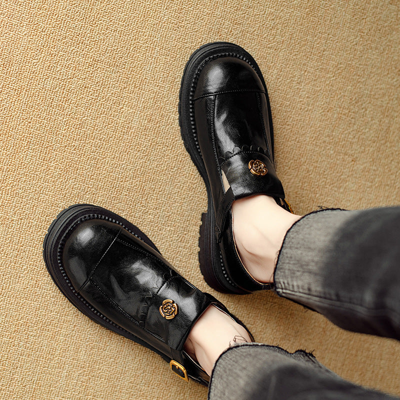 Retro Stylish Low Heeled Buckle Loafers for Women