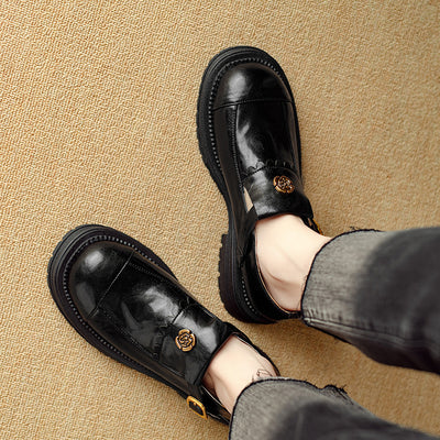 Retro Stylish Low Heeled Buckle Loafers for Women