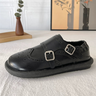 Babakud Women Spring Vintage Leather Slip-On Casual Flats with Buckle Design