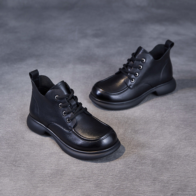 Babakud Women Spring Retro Genuine Leather Flat Martin Boots