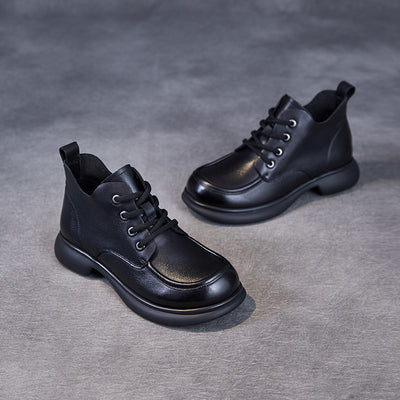 Babakud Women Spring Retro Genuine Leather Flat Martin Boots