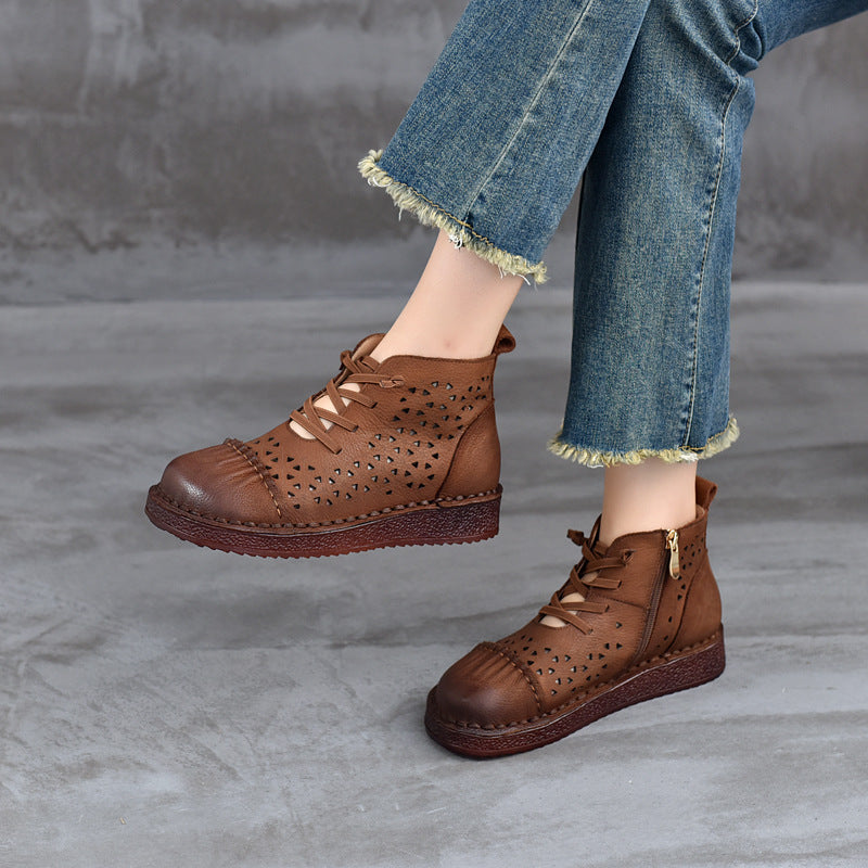 Babakud Women Spring Retro Handmade Hollow Leather Boots