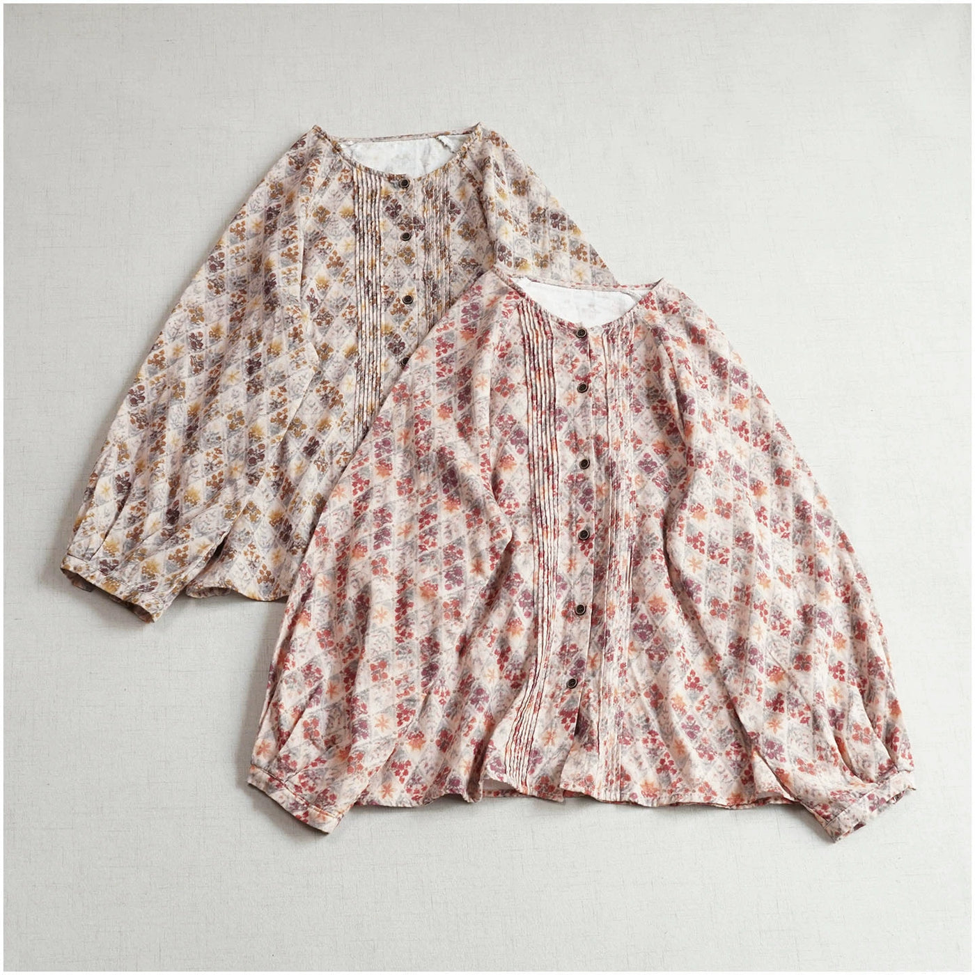 Retro Cotton Floral Printed Round Neck Single Breasted Shirt