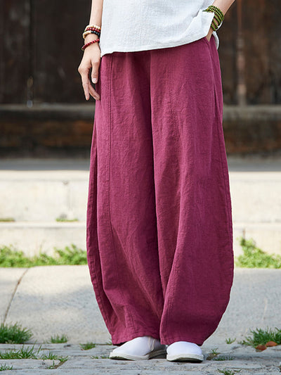 Women Spring Retro Ramie Comfy Loose Harem Pants