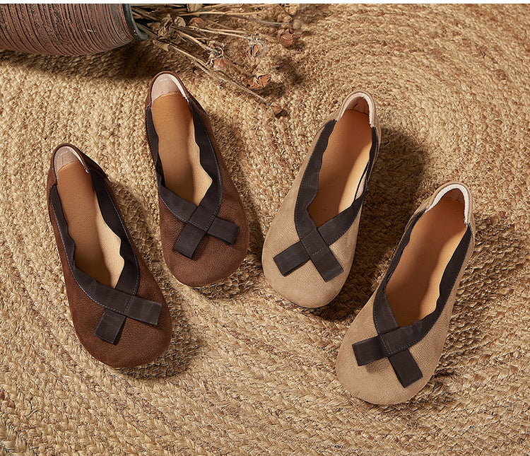 Babakud Women Spring Retro Artistic Genuine Leather Flats Shoes