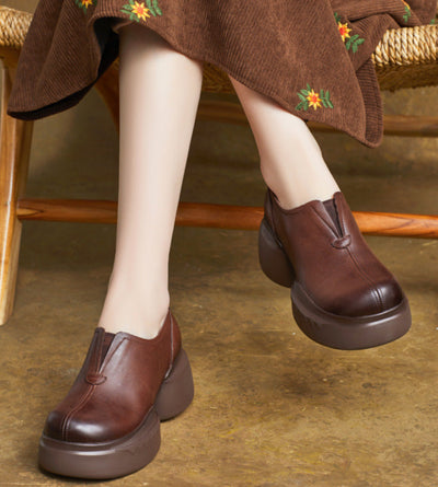 Women Minimalist Thick Soled Chunky Heeled Leather Shoes