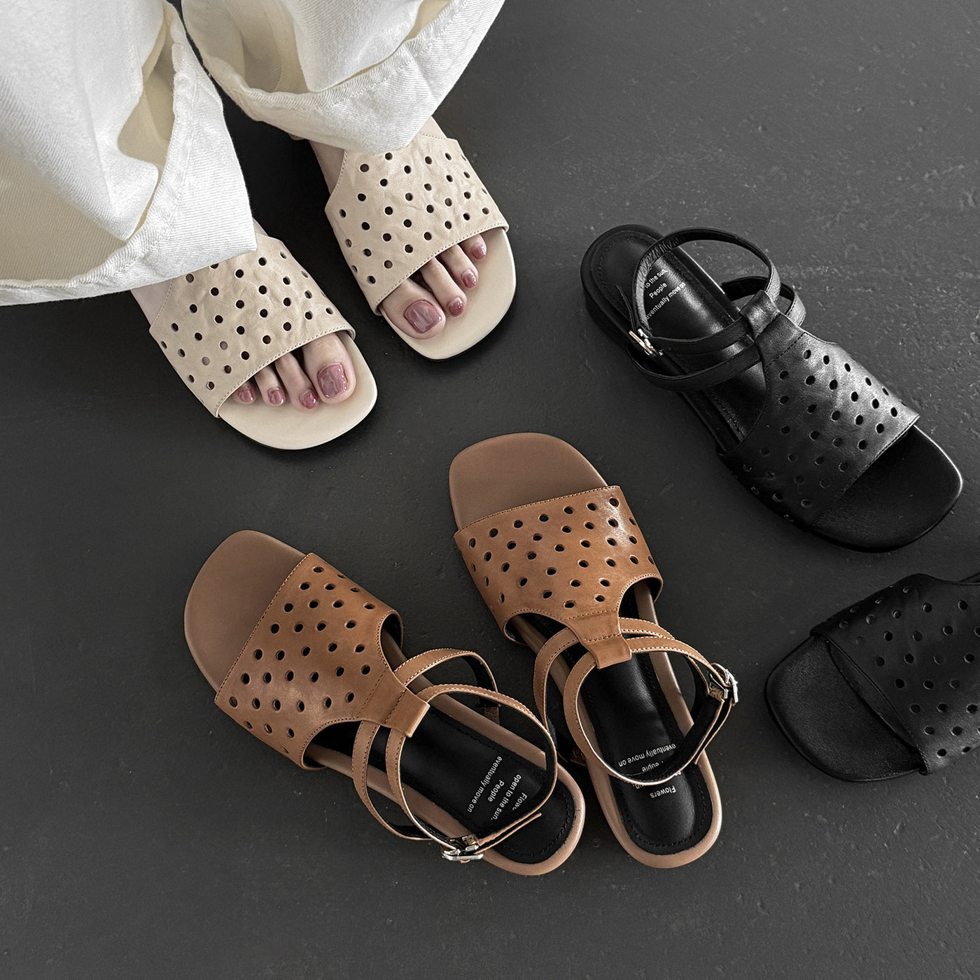 Summer Retro Leather Breathable Hollow Open Toe Sandals