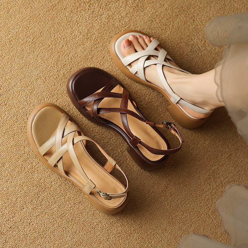 Babakud Summer Leather Woven Open Tor Chunky Sandals