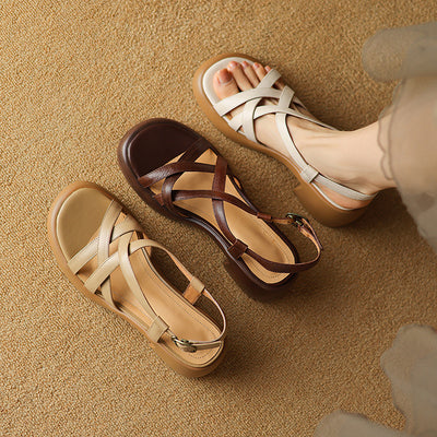 Babakud Summer Leather Woven Open Tor Chunky Sandals