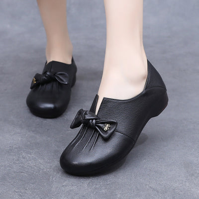 Spring Bowknot Soft-Soled Slip-On Shoes in Black and Brown