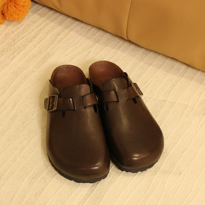 Women Casual Genuine Leather Birk Style Slides Flat Sandals