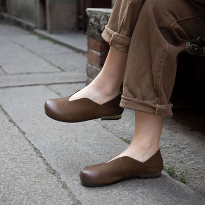 Women’s Retro Soft Leather Slip-On Flats In Genuine Cowhide For Summer