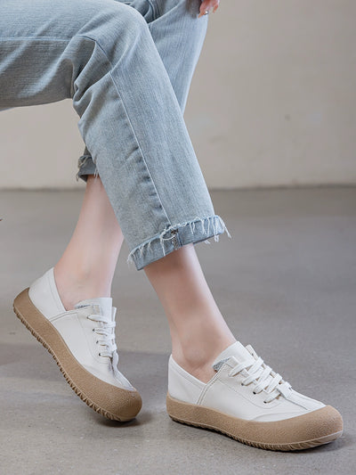 Summer Retro Leather Patchwork Round Toe Soft Sole Shoes