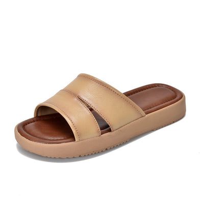 Summer Top Genuine Leather Casual Versatile Platform Slippers