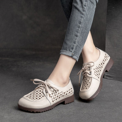 Babakud Summer Leather Casual Hollow Versatile Lace Up Flats