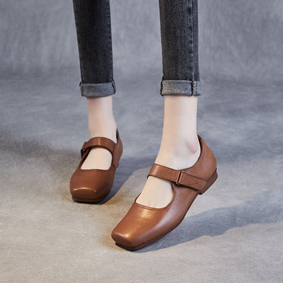 Babakud Retro Leather Square Toe Shallow One Straped Flats