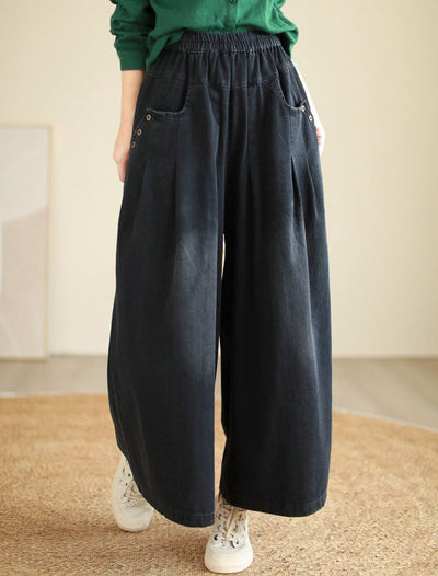 Loose Stylish Casual Buttons Wide Leg Jeans for Women