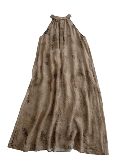 Summer Retro Ramie Distressed Sleeveless A Line Dress