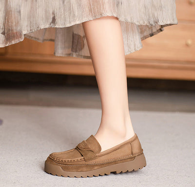 Retro Casual Platform Leather Slip-Ons for Women