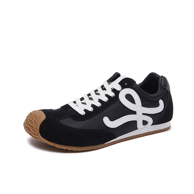 Women Sports Sheepskin Leather Patchwork Soft Sole Sneakers