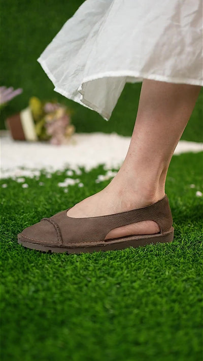 Leather Casual Shallow Patchwork Cut Out Slip-On Flats
