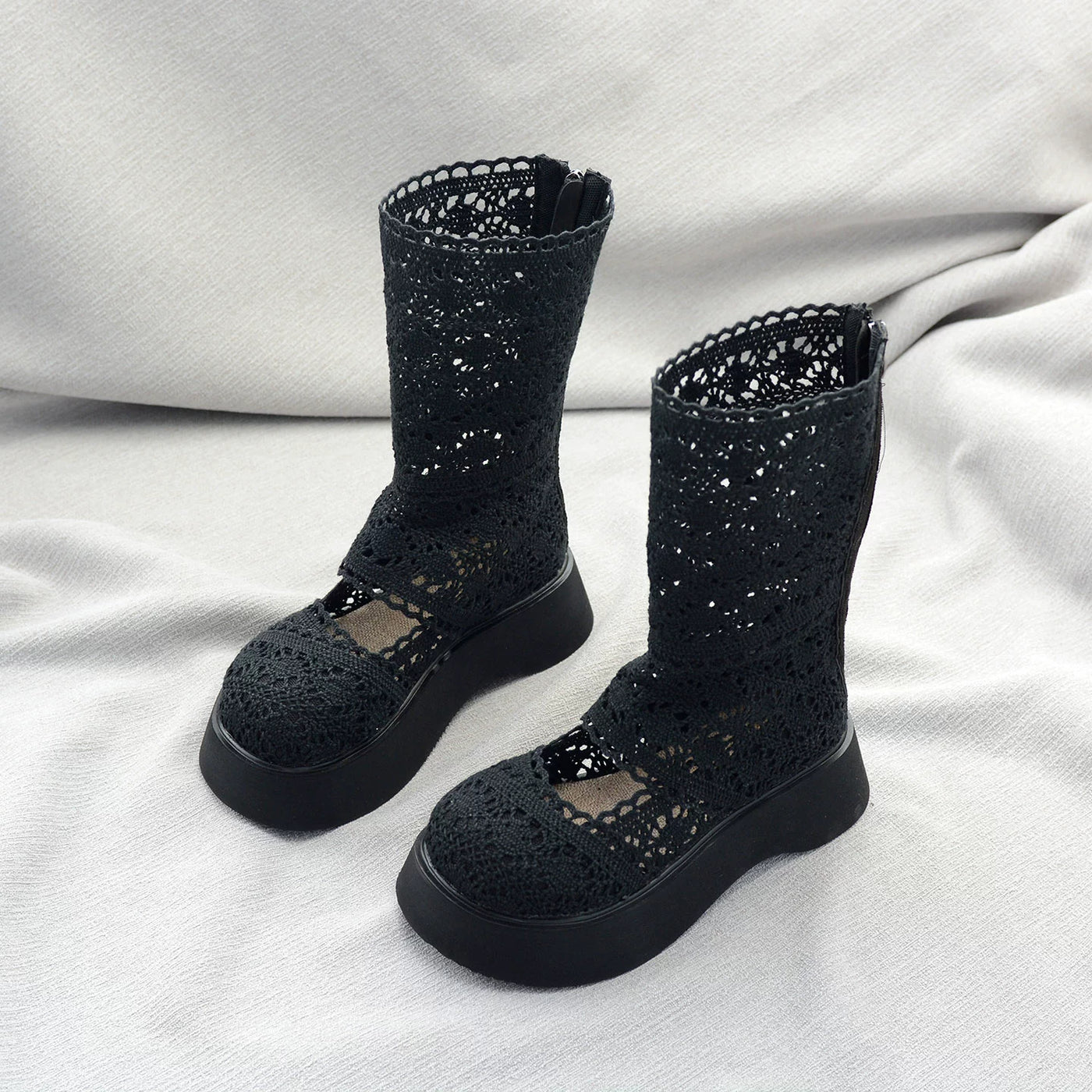 Women Summer Mesh Hollow Breathable Thick Sole Boots