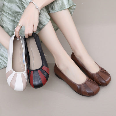 Women's Comfy Retro Contrast Color Soft Sole Flat Slip-On Shoes