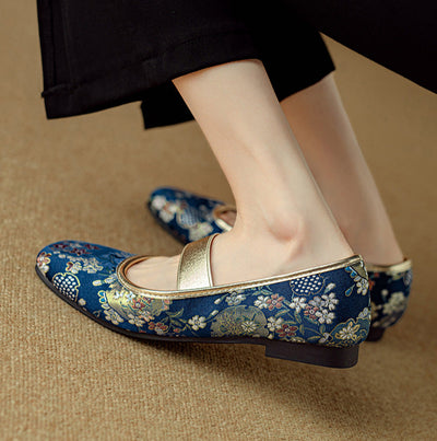 Women Ethnic Style Retro Handmade Embroidered Flat Ballet Shoes