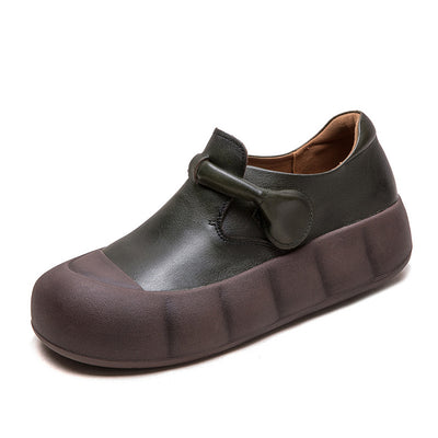 Ladies Retro Leather Platform Soft Sole Round Toe Slip-Ons