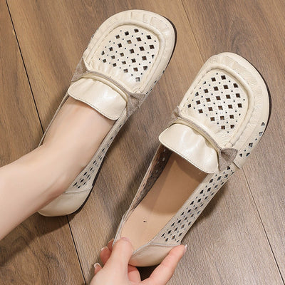 Babakud Summer Genuine Leather Soft Sole Hollow Out Flats Shoes