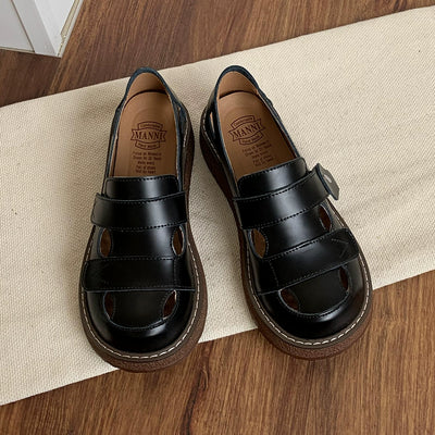 Women Perforated Breathable Genuine Leather Slip-Ons