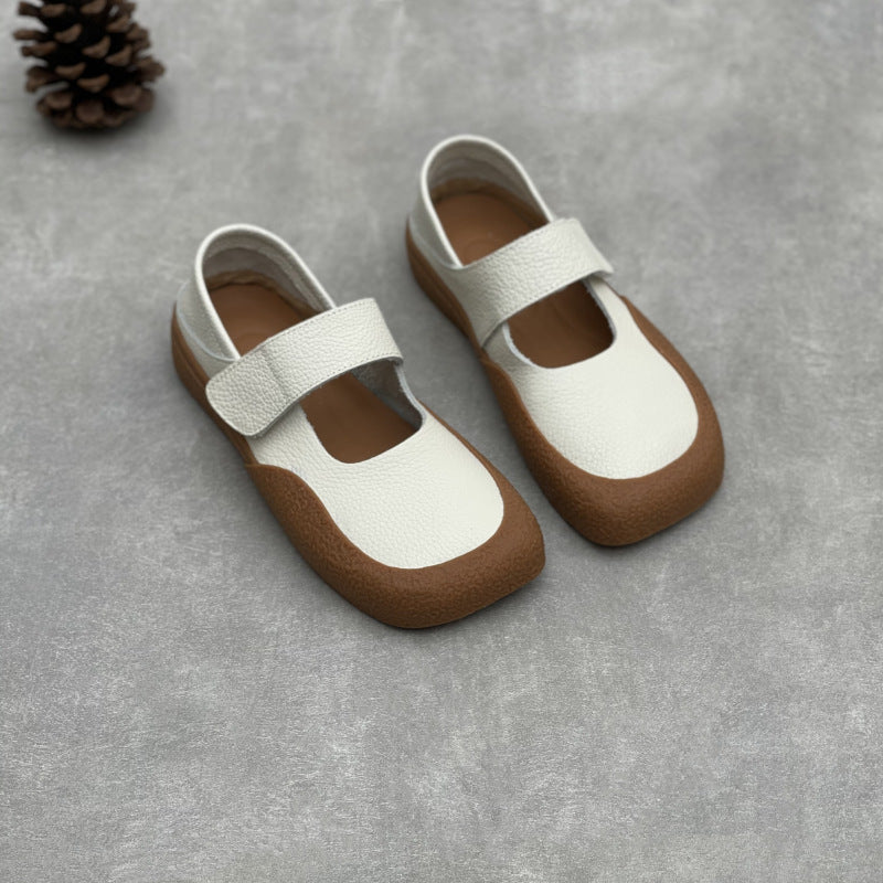 Color Block Square Toe Comfy One-Strap Walking Shoes for Women