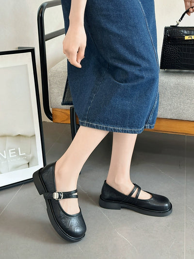 Retro Leather Wide Round Toe Plus Size Double Straped Shoes