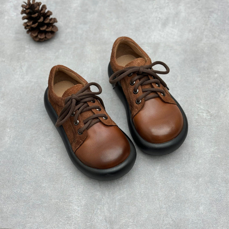 Women Retro Suede Spliced Leather Platform Casual Shoes