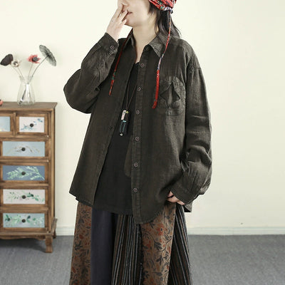 Women Spring Vintage Cotton Linen Casual Loose Blouse