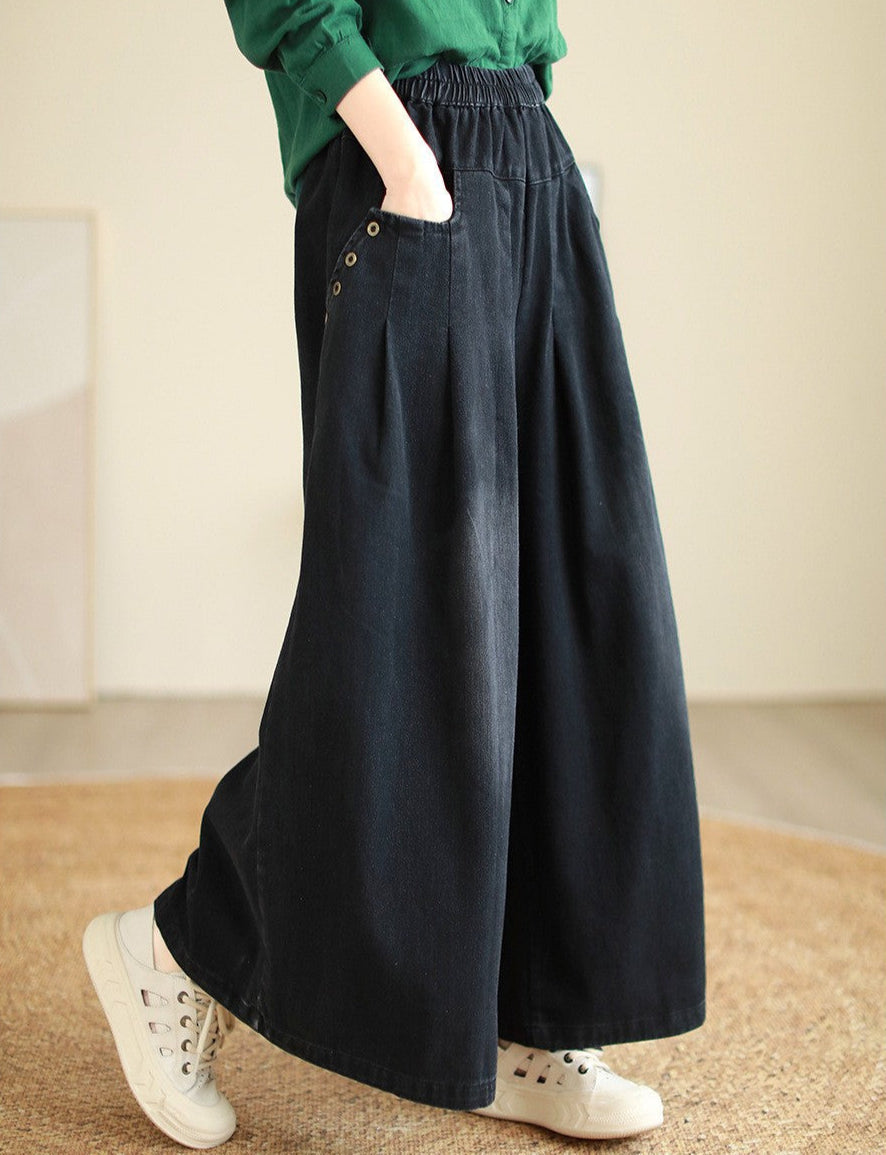 Loose Stylish Casual Buttons Wide Leg Jeans for Women