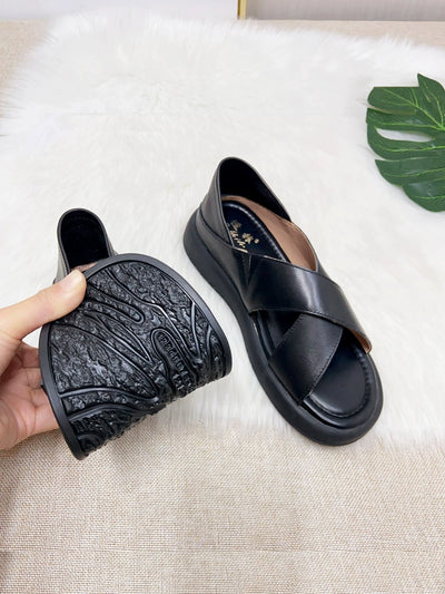 Summer Casual Leather Plus Size Open Toe Soft Sole Shoes