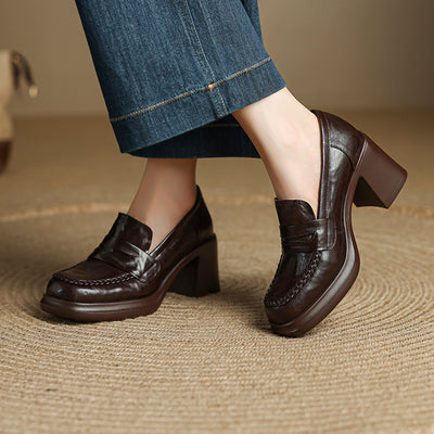 Vintage Fashionable Sheepskin Leather Chunky Platform Shoes