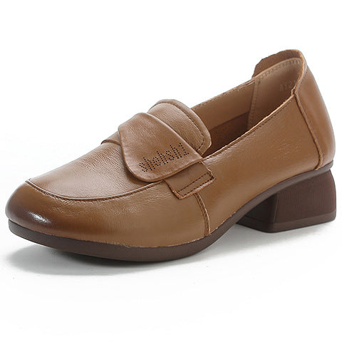 Genuine Leather For Women Retro Chunky Slip-Ons Flats Shoes