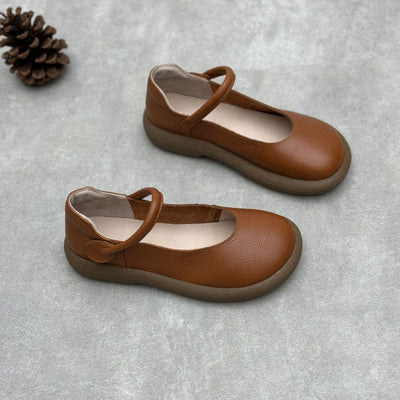 Women Retro Low Heel Soft Sole Mary Jane Leather Shoes