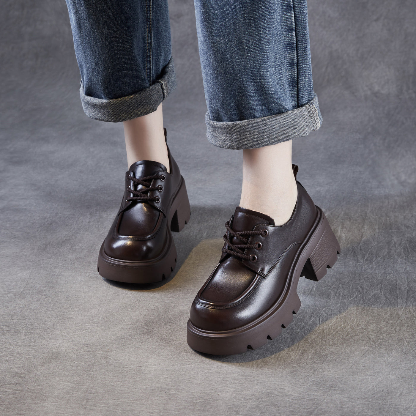 Women Autumn Leather Soft Sole Platform Casual Loafer Shoes