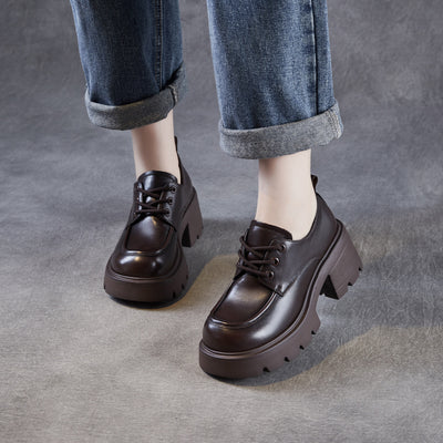 Women Autumn Leather Soft Sole Platform Casual Loafer Shoes