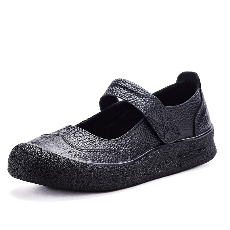 Women Retro Comfortable Leather Wide Round Toe Velcro Sandals