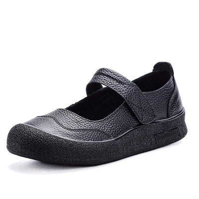 Women Retro Comfortable Leather Wide Round Toe Velcro Sandals
