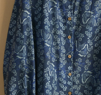 Women Retro Floral Long-Sleeved Casual Cotton Shirt