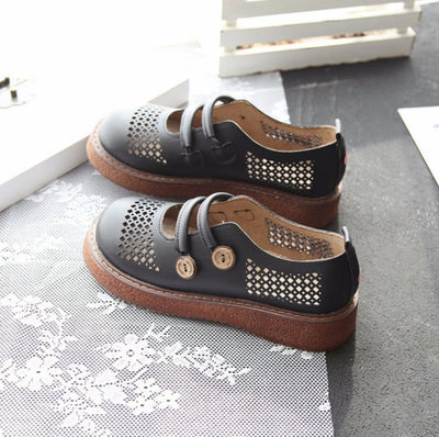 Ladies Retro Round Toe Hollow Wedge Heels Casual Sandals