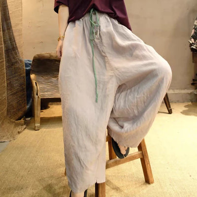 Summer Retro Linen Thin Loose High Elastic Waist Pants