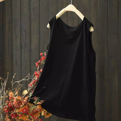Women Summer Vintage Casual Cotton Sleeveless Tank Top