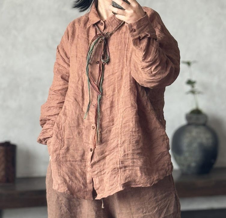 Women Solid Color Soft Comfy Loose Linen Shirt